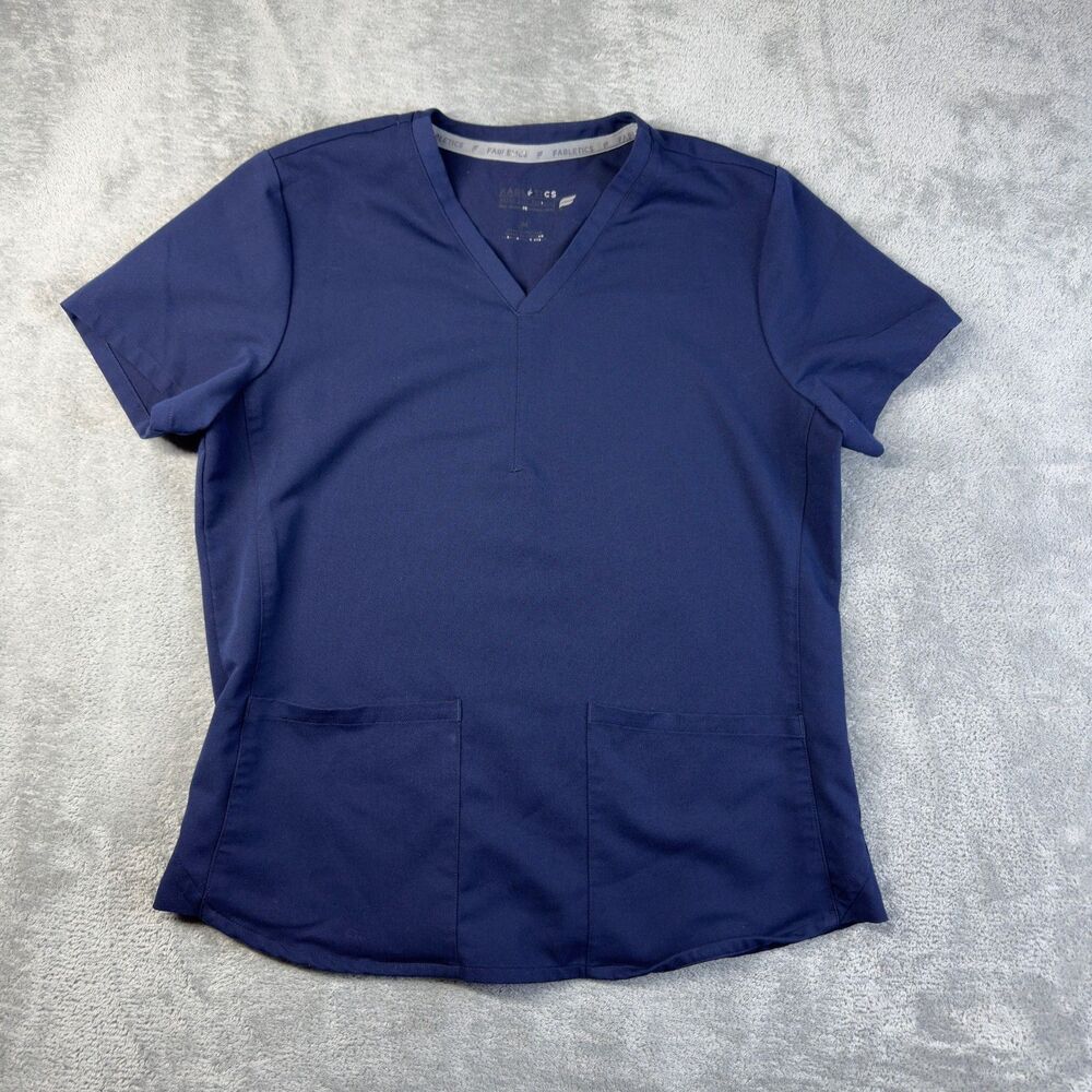 Fabletics Scrub Top Womens Medium Blue Navy Short Sleeve Pockets Medical Nurse
